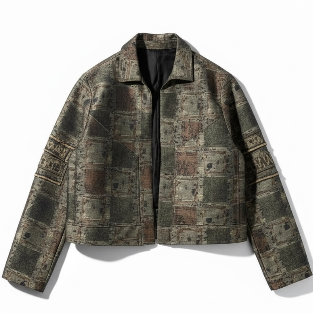 Camouflage-patterned jacket on a white background